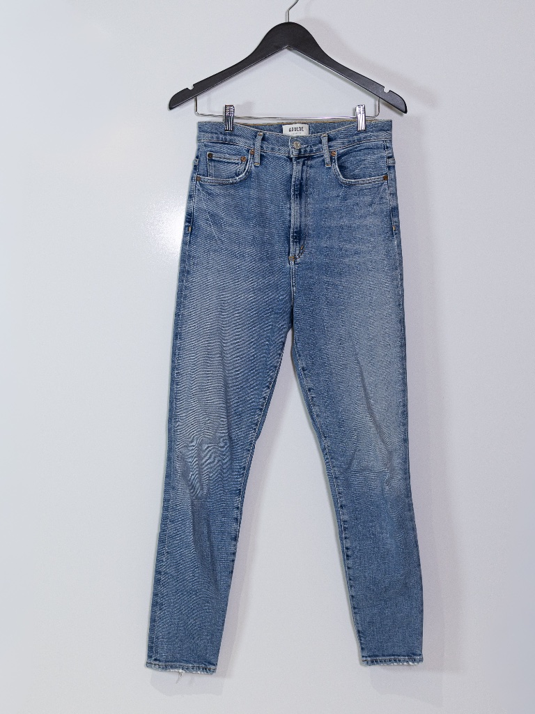 Agolde Women's Pinch Waist Skinny Leg High Rise Cotton Stretch Denim Jeans Amped